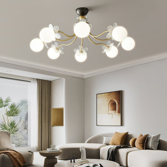 Chandelier en Verre Floral – Éclairage Élégant pour Maison et Bureau