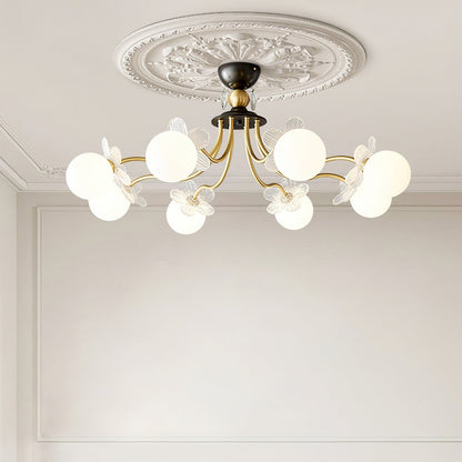 Chandelier en Verre Floral – Éclairage Élégant pour Maison et Bureau