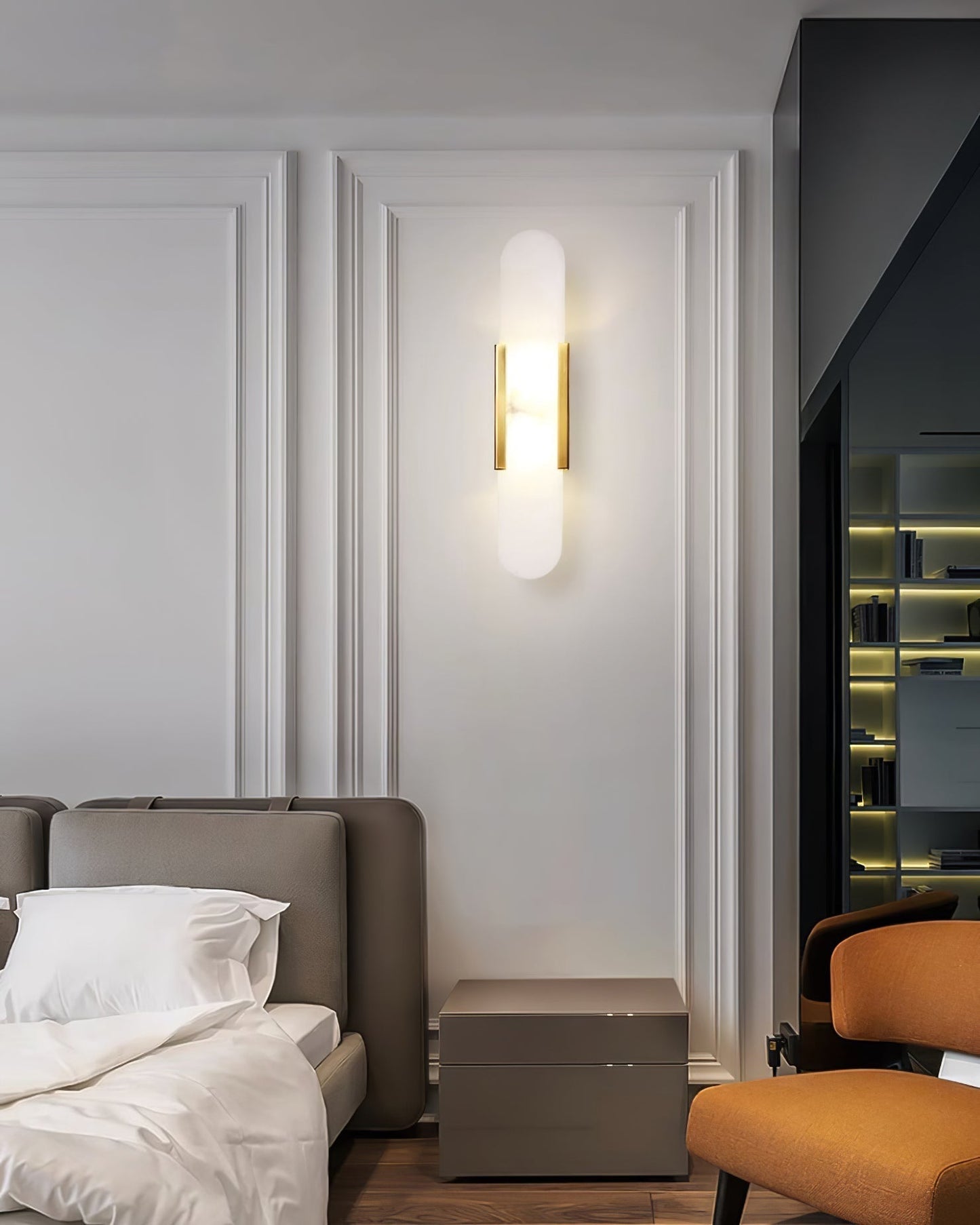 Applique Murale en Albâtre – Lampe murale élégante avec accent en laiton décoratif