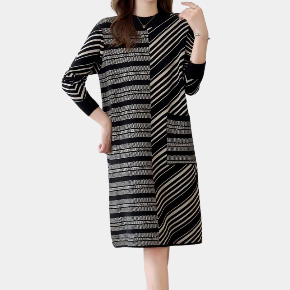 Robe ample à rayures femme – Robe tricotée tendance et confortable