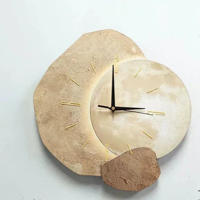 Horloge Murale en Bois – Décoration Esthétique Bureau avec Lampe USB Moderne