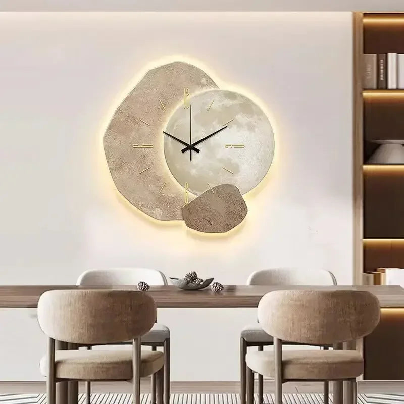 Horloge Murale en Bois – Décoration Esthétique Bureau avec Lampe USB Moderne