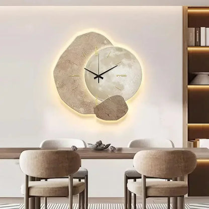 Horloge Murale en Bois – Décoration Esthétique Bureau avec Lampe USB Moderne