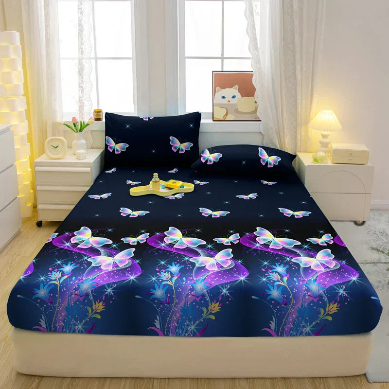 Draps de lit de luxe – Literie douce avec motif papillon élégante pour maison