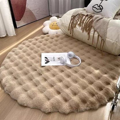 Tapis rond en fourrure synthétique – Tapis doux et confortable pour décoration intérieure et bureau