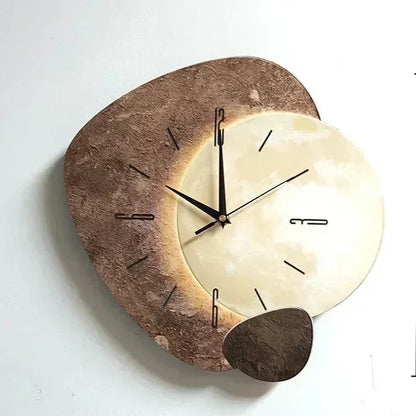 Horloge Murale en Bois – Décoration Esthétique Bureau avec Lampe USB Moderne