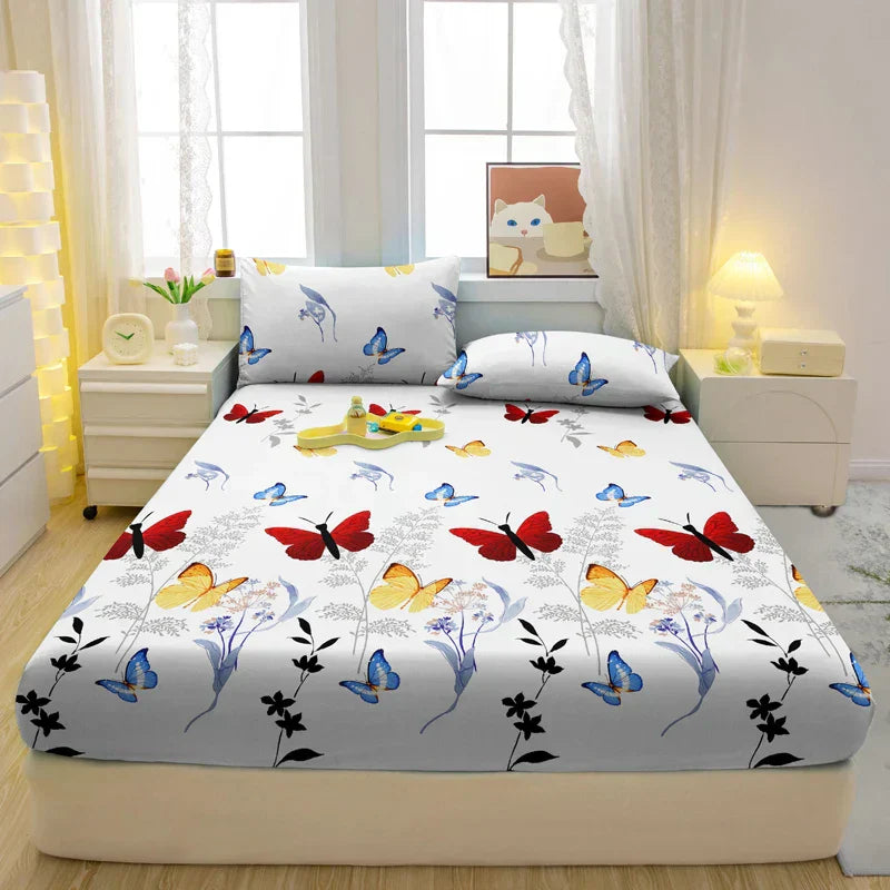 Draps de lit de luxe – Literie douce avec motif papillon élégante pour maison