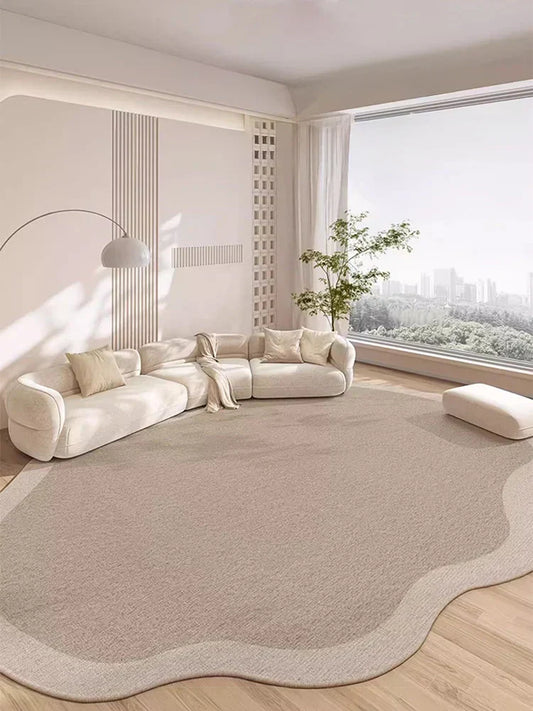 Tapis Antidérapant Beige – Tapis Rayé Artistique pour Salon et Chambre