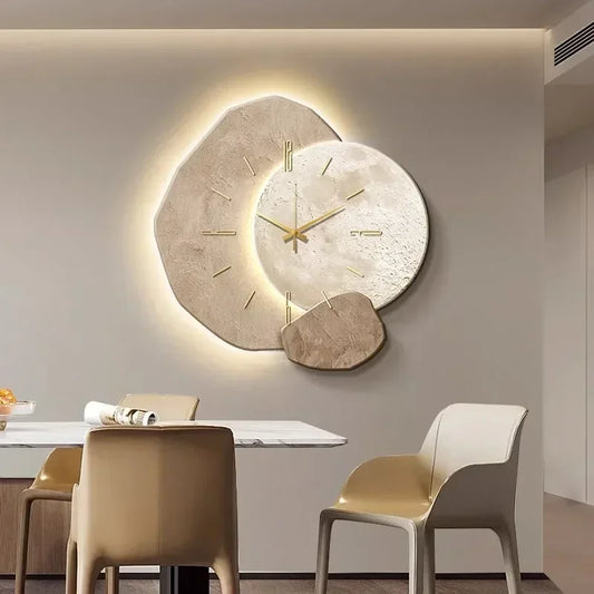 Horloge Murale en Bois – Décoration Esthétique Bureau avec Lampe USB Moderne