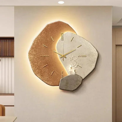 Horloge Murale en Bois – Décoration Esthétique Bureau avec Lampe USB Moderne