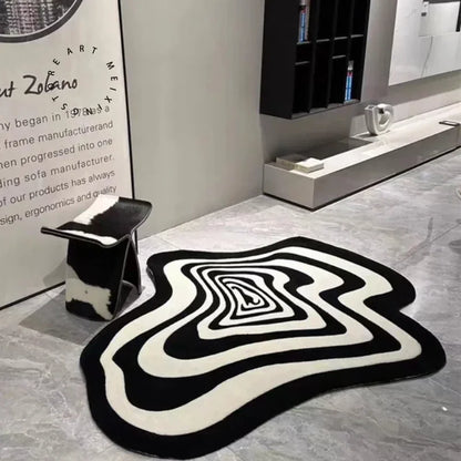 Tapis géométrique noir et blanc – Tapis moderne élégant pour salon et déco intérieure