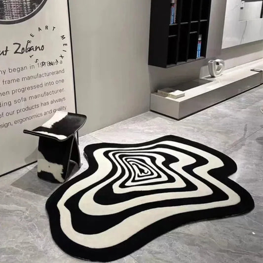 Tapis géométrique noir et blanc – Tapis moderne élégant pour salon et déco intérieure