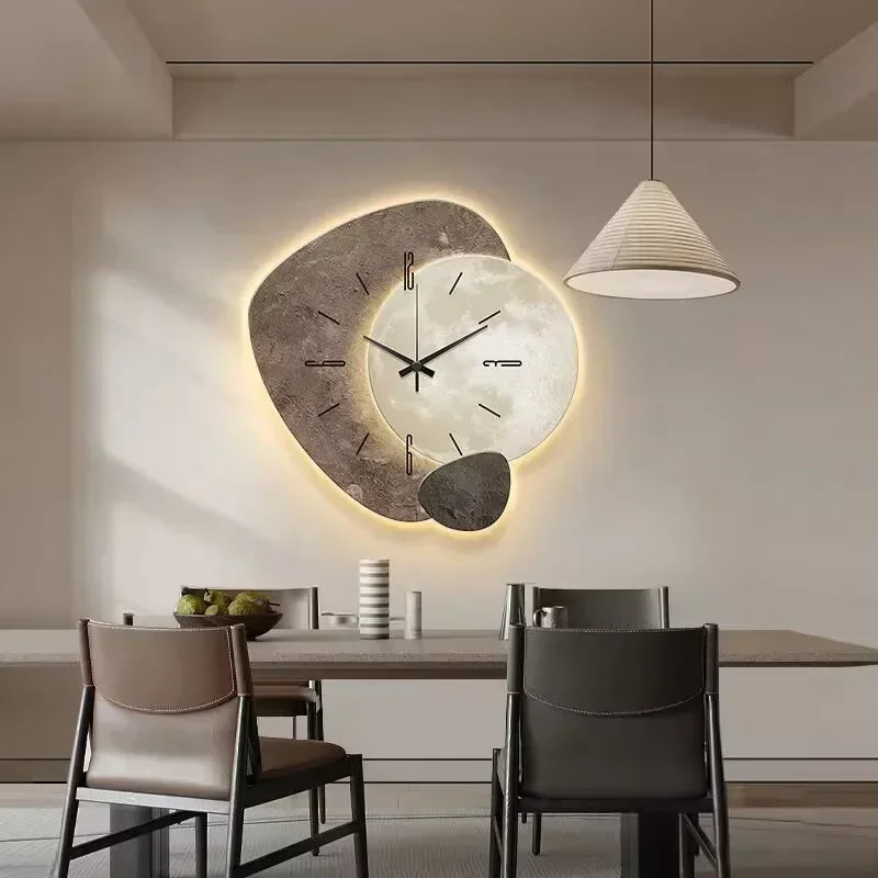 Horloge Murale en Bois – Décoration Esthétique Bureau avec Lampe USB Moderne