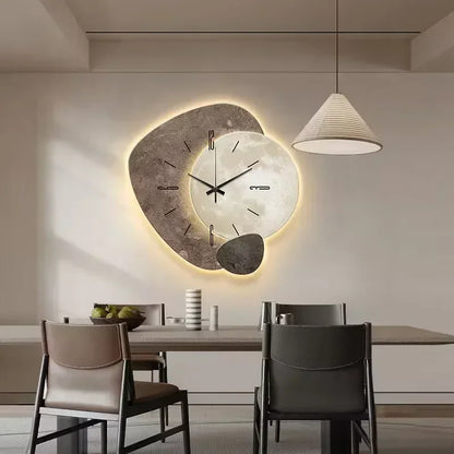 Horloge Murale en Bois – Décoration Esthétique Bureau avec Lampe USB Moderne