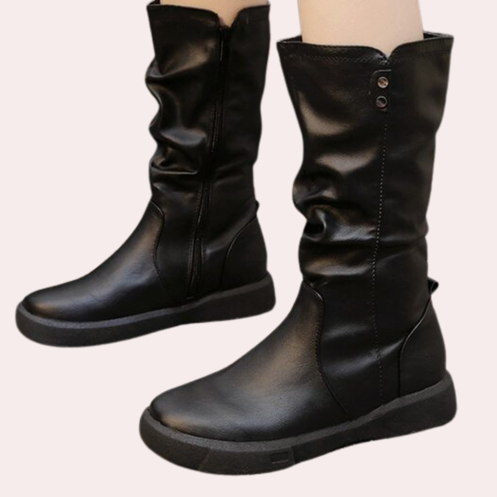 Bottes d'hiver femme – Bottes mi-mollet traditionnelles en cuir chaud et confortables