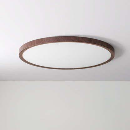 Lampe plafond ronde ultra-fine – Éclairage design finition noyer pour maison et bureau
