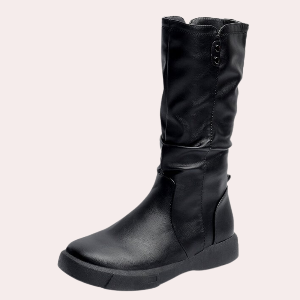 Bottes d'hiver femme – Bottes mi-mollet traditionnelles en cuir chaud et confortables