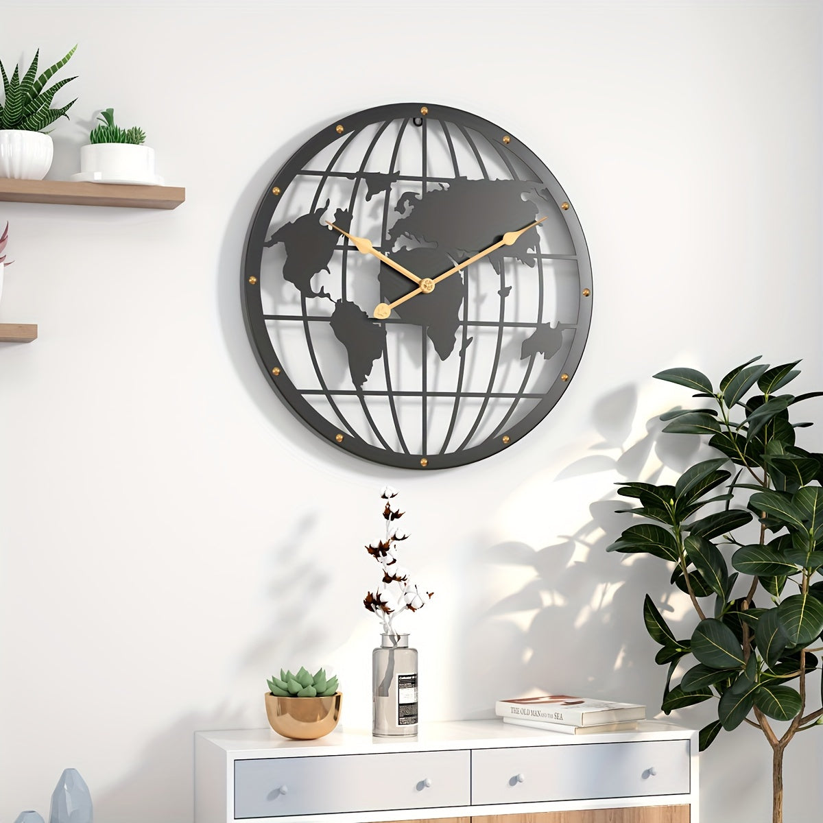 Horloge Murale Métallique 40 cm – Décoration Maison avec Chiffres Dorés Élégants
