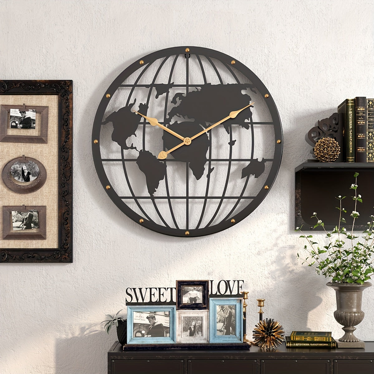 Horloge Murale Métallique 40 cm – Décoration Maison avec Chiffres Dorés Élégants