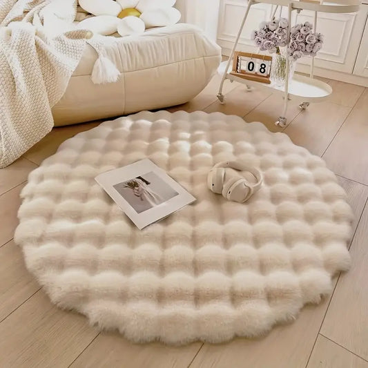 Tapis rond en fourrure synthétique – Tapis doux et confortable pour décoration intérieure et bureau