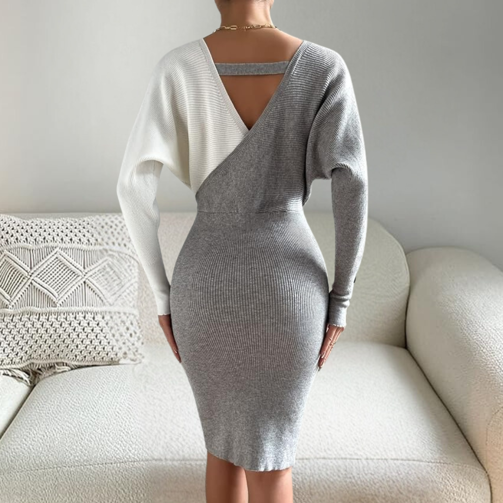 Robe élégante femme – Robe tricotée col en V chic et raffinée