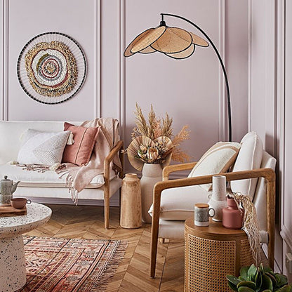 Lampe de sol rotin tissé – Éclairage ambiant décoratif pour intérieur chic