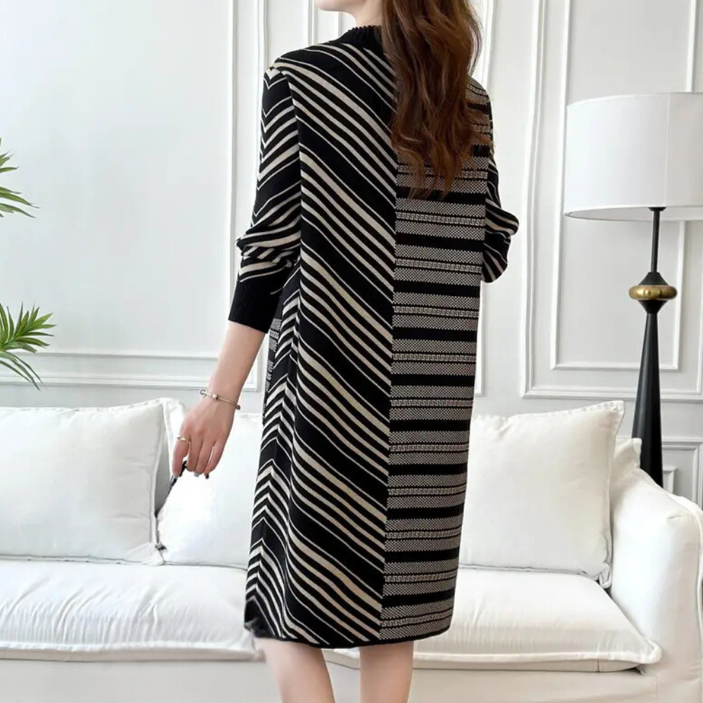 Robe ample à rayures femme – Robe tricotée tendance et confortable