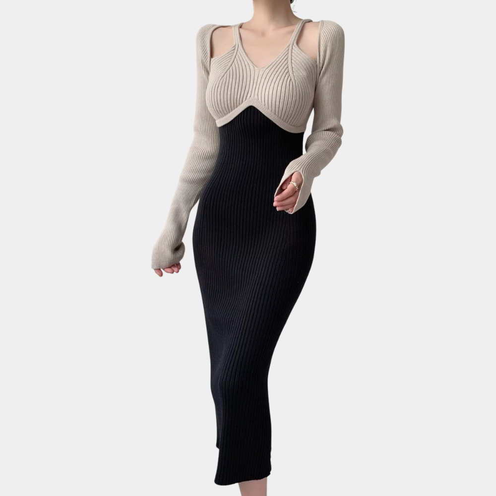 Robe élégante femme – Robe élancée à manches longues chic et fluide