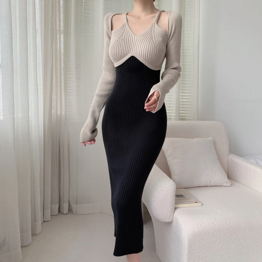 Robe élégante femme – Robe élancée à manches longues chic et fluide