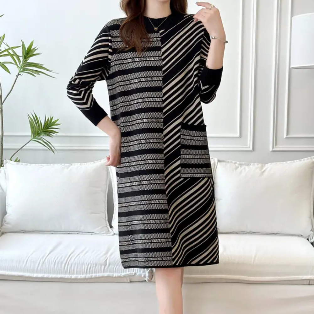 Robe ample à rayures femme – Robe tricotée tendance et confortable